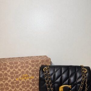 Coach Quilted Black Shoulder Bag with Gold Chain
